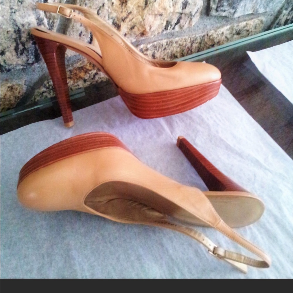 Stuart Weitzman 5” Platform Slingback Pumps Tan 9